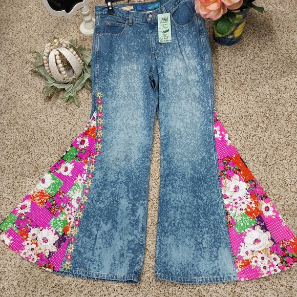 3799 Size 13/14 Upcycled delia's Bleach Dyed Bell-Bottoms, - Picture 1 of 5